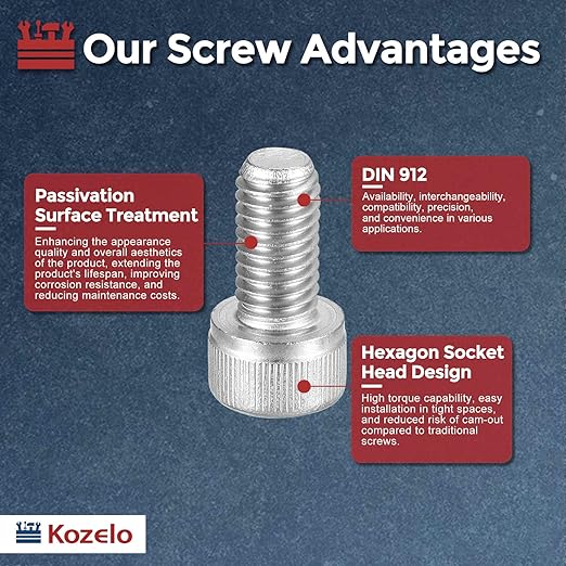 Kozelo 20pcs Socket Head Cap Screws - [M8-1.25 x 16mm] 304 Stainless Steel Allen Socket Drive for Electrical Motor 3D Printing Fan Engine Replacement Use, Silver