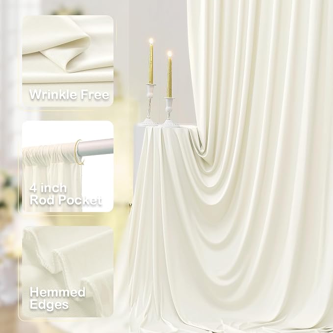 50ft x 12ft Wrinkle Free Ivory Backdrop Curtains - Image 2