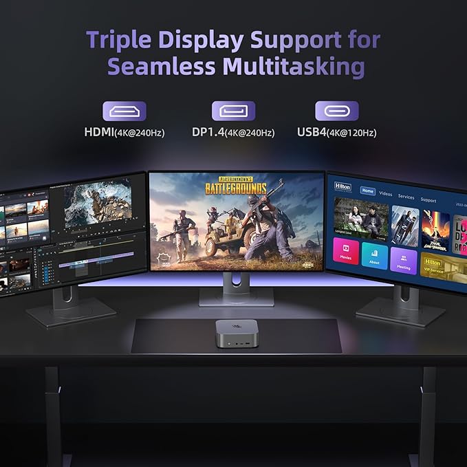 Beelink SER9 Pro+ AI Mini PC, AMD Ryzen 7 H255 (Up to 4.9GHz), 32GB LPDDR5X 7500MT/s 1TB NVMe SSD, Radeon 780M, Built-in Mic/Speaker, USB4, 4K@240Hz Triple Display, WiFi 6, 2.5G LAN, Desktop Computer