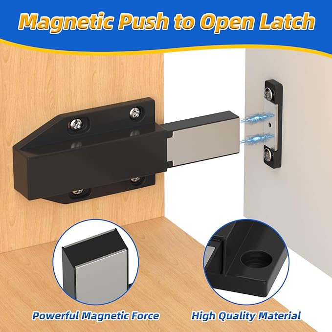 Magnetic Push Door Latch Jiayi 4 Pack Heavy Duty Push Magnets Cabinet Catches Touch Latches for Large Door Push Release Latch Kitchen Drawer Push Catch Press Out Latch Cabinet Hardware Black