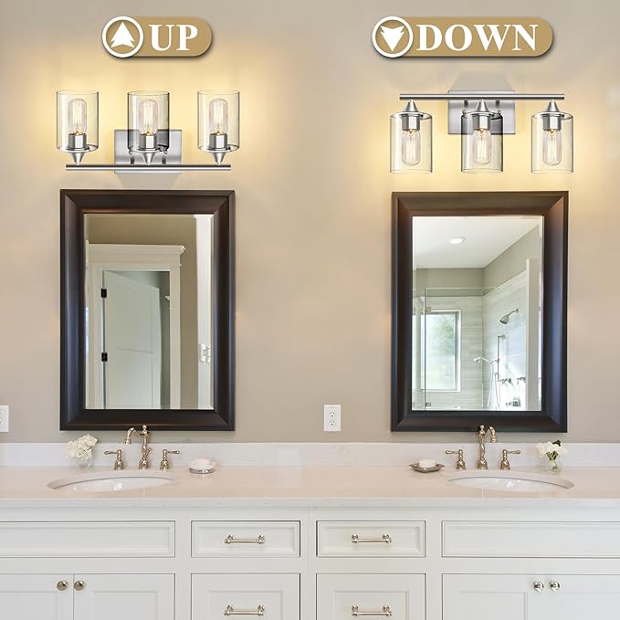 XPEHK 3-Light Bathroom Light Fixtures,Brushed Nickel Vanity Light,Modern Bathroom Lighting Fixtures Over Mirror,Wall Lighting Sconces for Mirror Bedroom Living Room Vanity Table Hallway