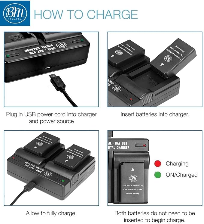 BM Premium Pack of 2 ENEL20, EN-EL20a Batteries and USB Dual Battery Charger - Image 5