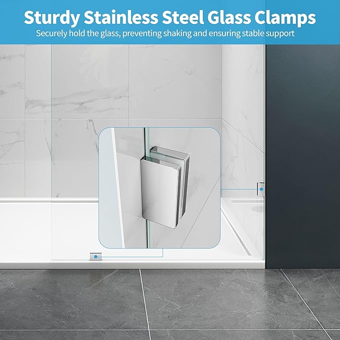 Shower Glass Panel, 36" W x 76" H Fixed Shower Screen Panel with 3/8"(10mm) SGCC Clear Tempered Glass, Frameless Walk in Shower Door for Bathroom (Chrome, 36" W x 76" H)