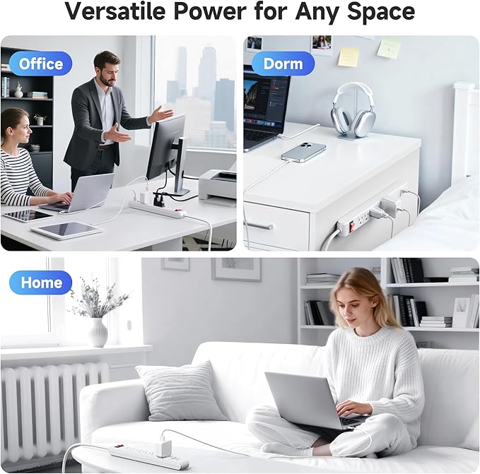 [ETL Listed] Cable Matters 2-Pack 6-Outlet Surge Protector Power Strip with USB Ports - 8ft, Long Extension Cord, Surge Protector with USB Ports, White