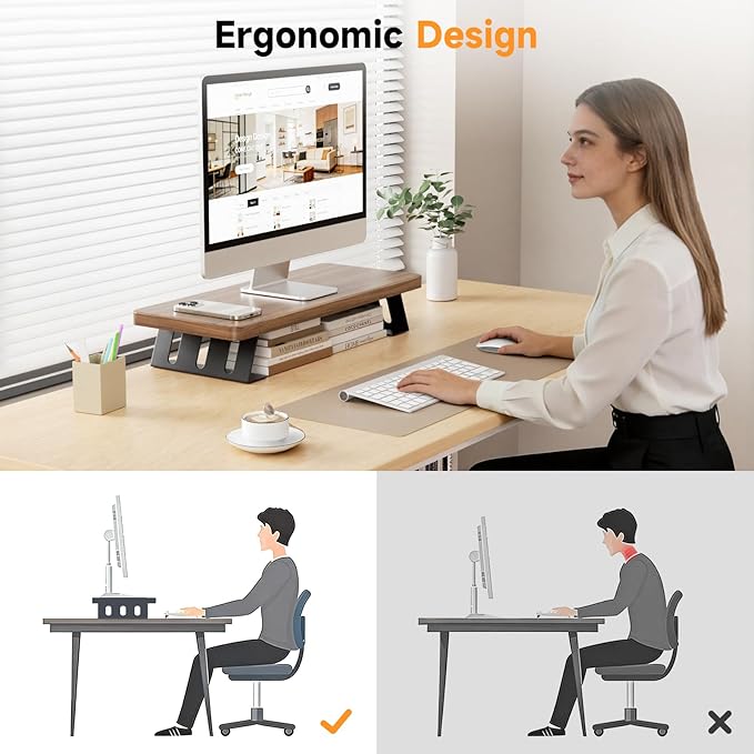 NestNeat Monitor Stand - 24 Inch Wood Monitor Stand Riser, 220 Pounds Load Capacity Desk Monitor Riser for Laptop/PC/Printer, Desktop Stands Organizer for Home Office