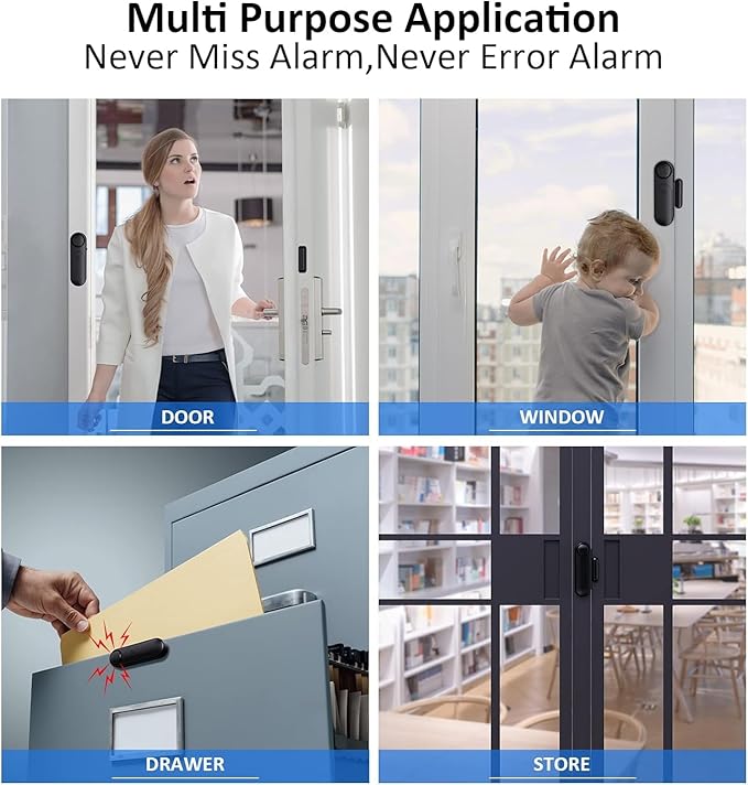 AKOYU 5-Pack Window Alarms for Home Security, 120dB Door and Window Open Sensor Chime for Kid Safety, Pool Safety, Sliding Door, DIY Protection, Easy Installation,Ideal for Home,Garage,Apartment,Black