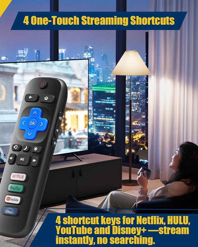 Replacement Remote Control for Roku TV – Compatible with TCL, Hisense, Onn, Philips Roku Smart TVs (Not for Roku Stick or Box)