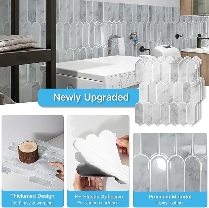 Art3d 12 x 12 Inch Heavy-Duty Peel and Stick Backsplash, Self-adhesive Wall Tiles for Kitchen Bathroom Decor, 10-Pack Gray Marble
