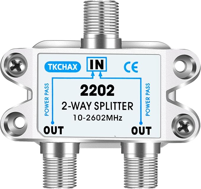 TKCHAX 2 Way Coaxial Cable Splitter,Support 10-2602MHz, RG6 Compatible, Nickel-Plated for Cable Splitter,Work with CATV, Satellite TV,Antenna System and MoCA Configurations