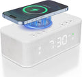 Fansbe Direct Digital Alarm Clock White Noise, Loud Digital Alarm Clocks Bedrooms, Alarm Clock Speaker Wireless Charger AUX USB Bluetooth Speaker 12/24H Dual Alarm Snooze Adjustable Brightness, White