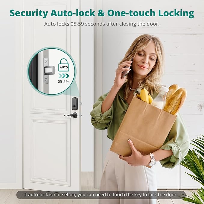 AkaGear DS10 Keyless Entry Door Lock with Handle - 2 Lever Handles, Fingerprint Door Lock, Keypad Deadbolt, 2 Keys, Code, Smart Locks for Front Door, Auto-Lock, Easy Installation - Matte Black
