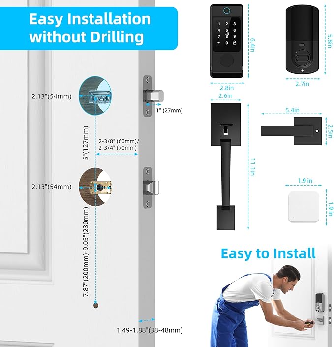 Miuedo WiFi Front Door Lock Sets with Handle, Fingerprint Keyless Entry and Smart Keypad with Lever Handles, Electronic Screen+WiFi Gateway, APP Control, Auto-Lock, Voice Control
