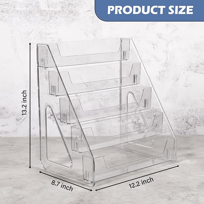 CELSOL Upgraded 5 Tier Acrylic Card Display Stand, Clear Display for Greeting Cards, Sports Cards, Postcards, Stickers & Brochures, Easy Snap-On, Increased Height & Thickness for Better Presentation