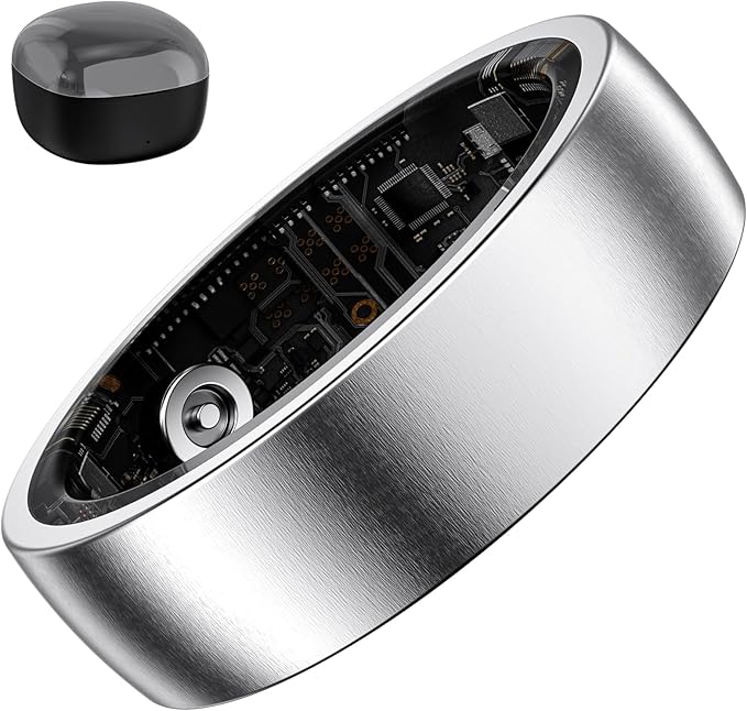 S SECRETTOP Fitness Tracker Ring for Women Men - Smart Ring with Heart Rate, Blood Oxygen, Sleep Tracker, IP68 Waterproof Activity Tracker (Silver 8)
