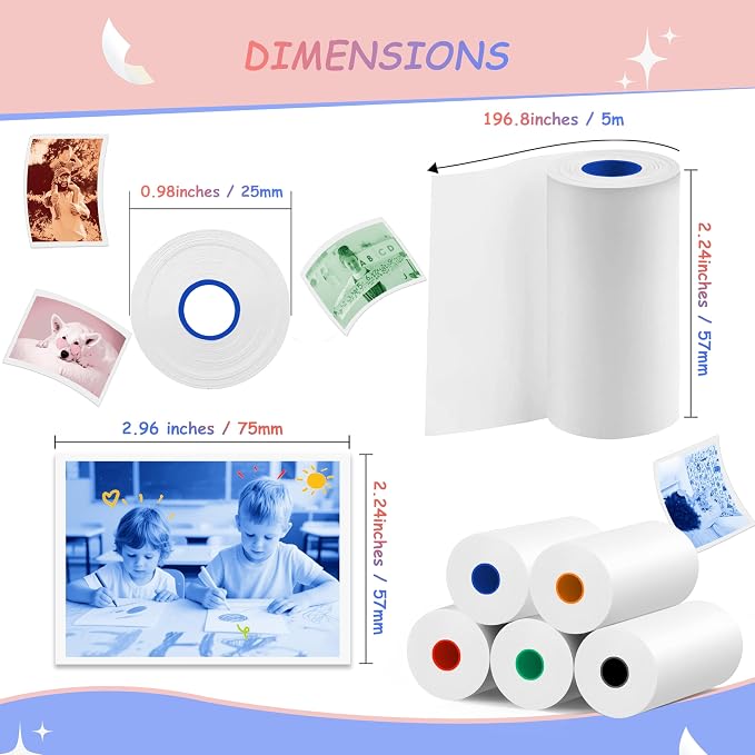 5 Rolls MIARALA 5 Vibrant Single-Color Kids Camera Paper Roll Refill, HD Paper - Image 5