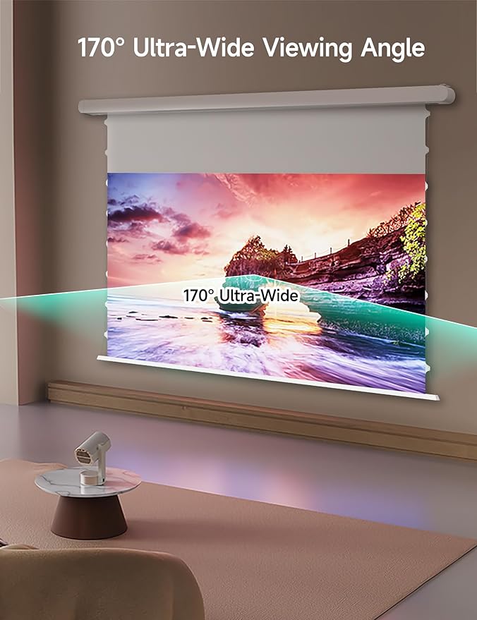 100" PureVision Motorized Projector Screen with Laser Speckle Reduction & Auto-Sync for Long Throw Projectors,Movie Screen 4K/8K UHD Ready,20" Adjustable Drop and Black Backing for Enhanced Contrast