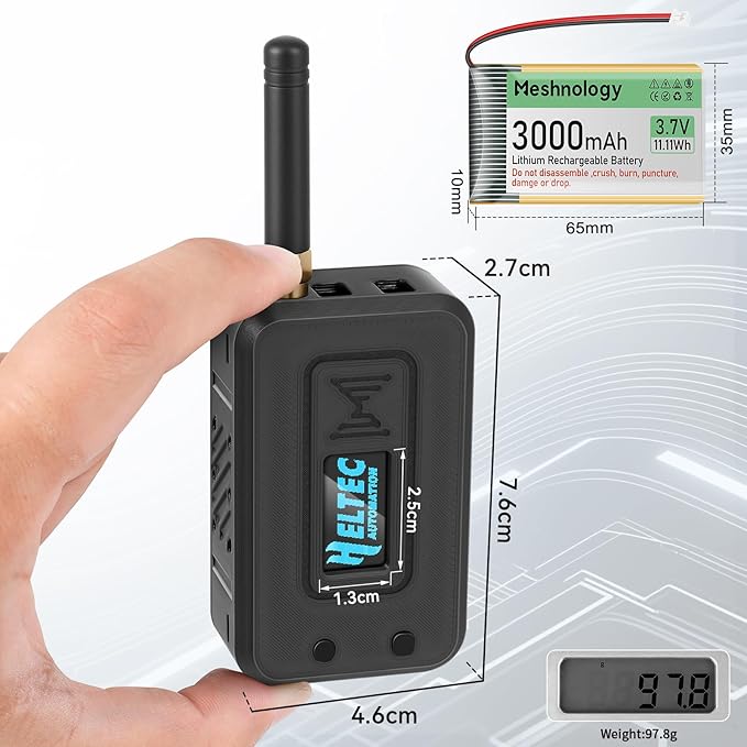 Meshnology 1 Set ESP32 LoRa V3 Module Board with 915 MHz Antenna + 3000mAh Battery + Protect Case - WiFi Blue Tooth SX1262 CP 2102 0.96” OLED Display Type C for Ar duino Meshtastic IOT (N35, Black)