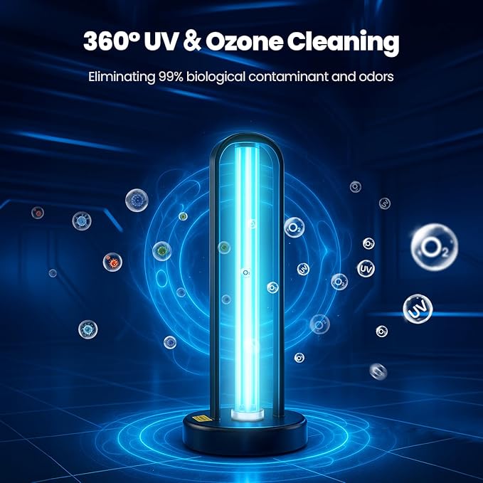 UV Light Sanitizer, 60W Ultraviolet Light with Ozone, UV Lamp with Remote Control & 3 Speed Timings, Home Disinfection Device, Dust Mites Remover, Ultraviolet Sanitizer for Room, Home, Hotel, Office