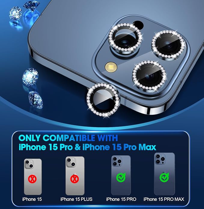 for iPhone 15 Pro/iPhone 15 Pro Max Camera Lens Protector Bling Individual - Image 2