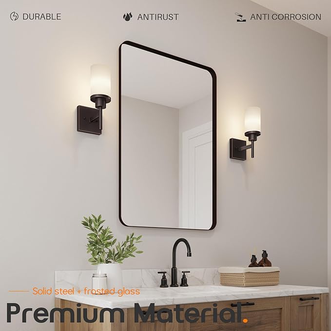 AONEON Wall Lights Over Mirror Bathroom Vanity Light Fixtures with White Frosted Glass, Wall Sconce for Porch Hallway Entrance, Oil Rubbed Bronze T001ORB-L1