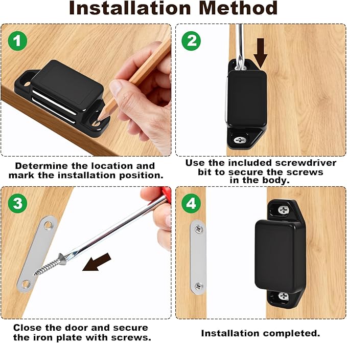 16 Pack Magnetic Push Latch,Heavy Duty Magnetic Touch Latch,for Push to Open Cabinet or Kitchen Drawer，Kitchen Door(Black - 0.98 inch, 16 Pack)