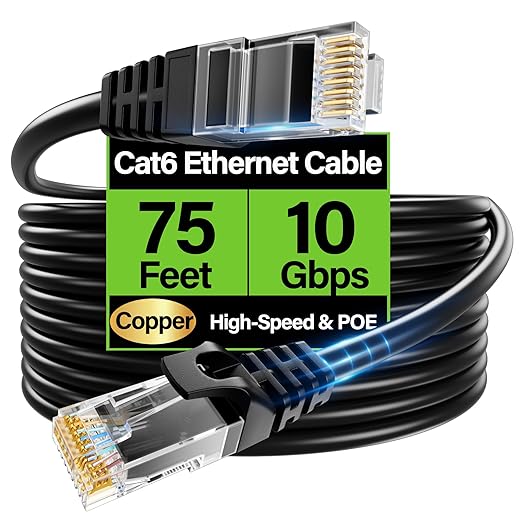 Cat6 Ethernet Cable 10Gbps 75 ft, UTP Ethernet Cable Cat 6, Flexible Bare by Unknown