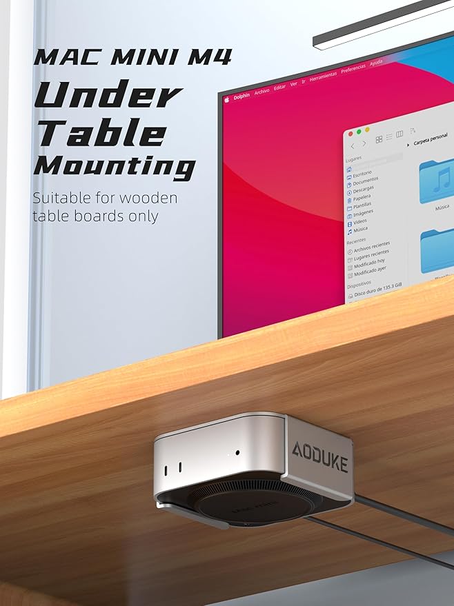 AODUKE Aluminum Alloy Mac mini M4 Under Table Bracket, 2024 Mac mini M4 Pro Wall Mount Stand, Hanging Rack Compatible with VESA Hole Monitor Mount or Plaster Wall, Dock Accessories-AJM4-BS