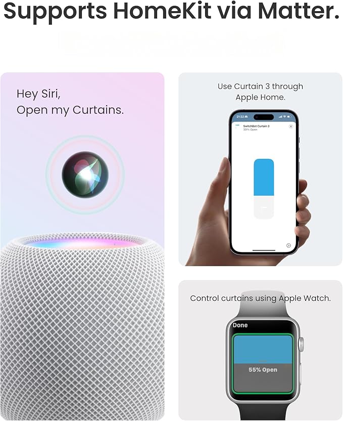 SwitchBot Smart Automatic Curtain Opener 2 Packs with Hub3 - Bluetooth Remote Control with App/Timer, High-Performance Motor, Unlimited Power, Compatible with Alexa, Google Home, HomeKit