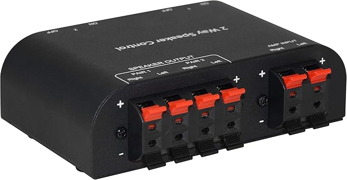 Xtrempro 61048 2 to 4 Way Speaker Switch, 1 in 2 Out to 1 in 4 Out Way Pair Stereo Speaker Selector W/Terminal Clamps Metal Non-Slip Box - Black (1 x 2 Way)