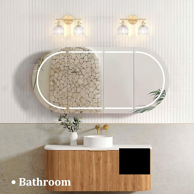 Shenmoyl Bathroom Light Fixtures, 2-Light Brass Vanity Wall Light Over Mirror with Clear Tulip Glass Shade for Bedroom Living Room (Bulb Not Included)