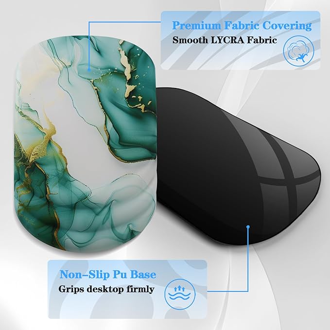Mouse Pad Wrist Wrist Rest, Comfortable Memory Foam Wrist Rest, Non-Slip PU Base, Ergonomic Wrist Support and Arm Rests for Gaming, Office, Computer Use, Relieve Typing Pain-（Green Marble）