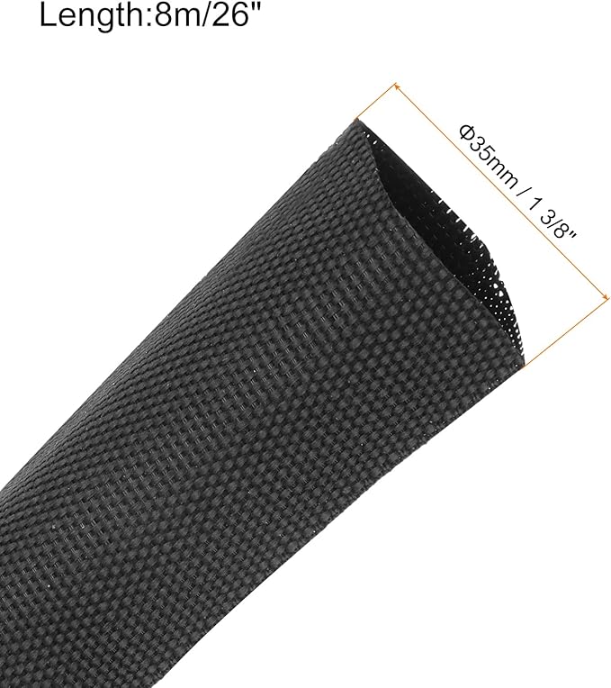 MECCANIXITY Braided Cable Sleeves Heat Shrinkable Fabric Sleeving, 1 3/8" 26ft Black 2:1 Ratio Heat Shrinkable Cord Protector for Harness Cable, Network Cable Protection, Cable Management