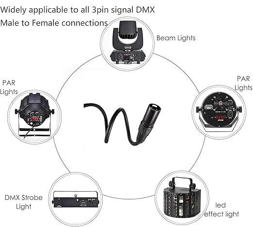 MFL. 10 ft Flexible DMX Cable 3 Pin Signal XLR Male to Female Cable Wire for Stage Lighting DJ Lights, 110 Ohms Impedance, Black, 4 Pack
