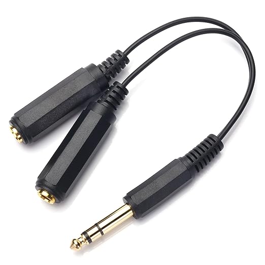 Disino 1/4 Splitter, 1/4" TRS Stereo Male to Dual Female Y Splitter Cable Quarter Inch Splitter Cord - 8 Inch / 20cm