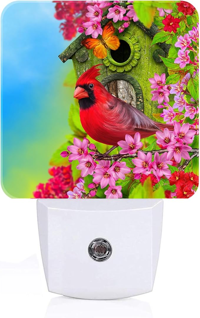 FSHVQKD Red Cardinal Night Light,Plug-in Night Lights with Dusk to Dawn Sensor for Stairway,Hallway,Bedroom Sleep Friendly Ideal for Women/Girls/Boys Gift,0.5w