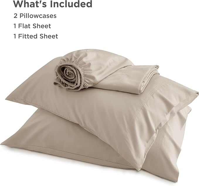 Bedsure King Size Sheets Set, Cooling Sheets for Hot Sleepers, Rayon Derived from Bamboo, Breathable & Soft, Deep Pocket Up to 16 Inches, Hotel Luxury Silky Bedding, Simply Taupe