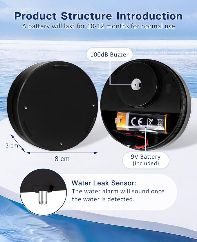 Geevon 3 Pack Water Leak Detectors, 100dB Water Sensor Alarms Flood Detector - Image 4