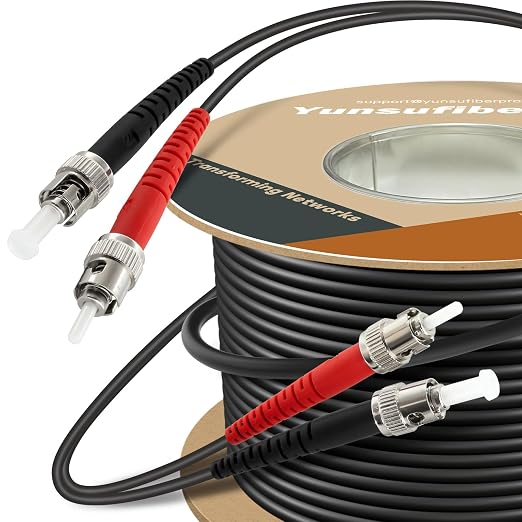 165ft / 50m Outdoor Armored OD-5mm OM1 ST to ST Fiber Cable, ST-ST Fiber Optic by Yunsufiberpro