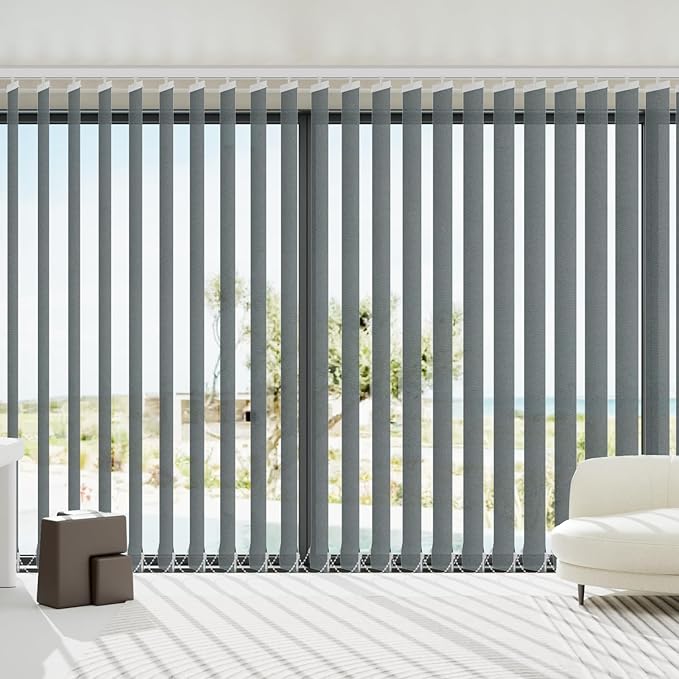 Blindify Motorized Vertical Blinds Compatible with Alexa Google Home, Light Filtering Sliding Door Shades Smart Vertical Blinds Remote Control Customize, Pure Deep Grey