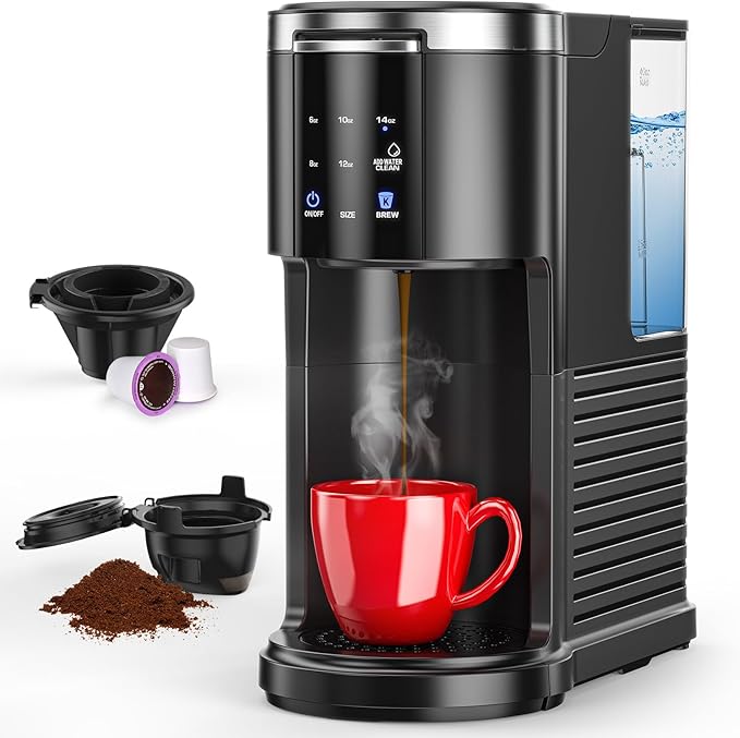 COWSAR Commercial Single Serve Coffee Maker, K Cup Coffee Brewer for Capsule and Ground Coffee, Capsule Coffee Machine with 40 Oz Water Tank, Instant-Heat, 5 Brew Sizes Up To 14 Oz, Black