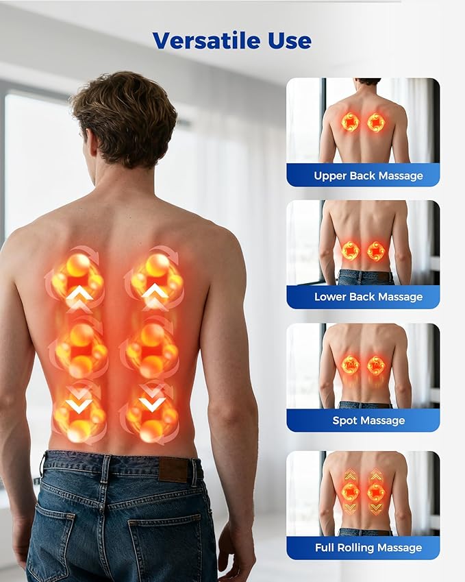 OMASSA Shiatsu Back Massager with Heat-Electric Back Massager for Pain Relief Deep Tissue-Up and Down Rolling Massage Heated Lower Back Massager for Office/Home/Car-Gift for Men Women Parents