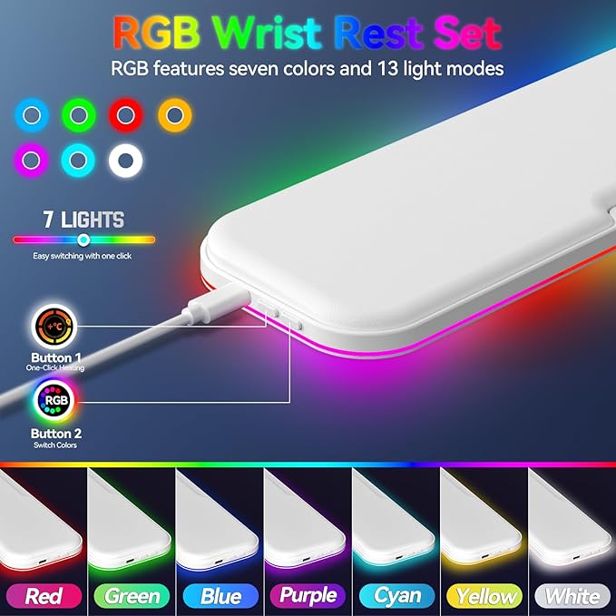 KONDOUND 2-in-1 Heated Wrist Rest Set, Ergonomic Memory Wrist Pad with RGB Lights and Non-Slip Base, Keyboard Mouse Wrist Rest for Computer Laptop Office Work and PC Gaming