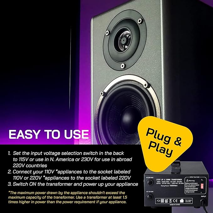 ELC T Series 1500+ Watt Voltage Converter Transformer - Step Up/Down - 110v to 220v / 220v to 110v Power Converter - Circuit Breaker Protection, CE Certified [3-Years Warranty]