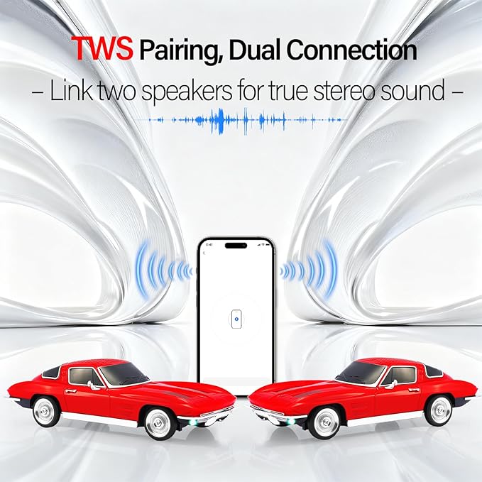 WSTER Retro American Style car Bluetooth Speaker, Portable Wireless Outdoor Speaker, TWS Stereo, Support USB/TF/AUX, Party Bluetooth Speaker with Microphone,Classic car Gifts for Men(RED)