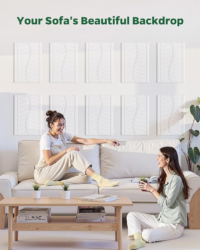Topnaca 12 Pack Acoustic Wall Panels Sound Absorbing for Recording Studio, Self-Adhesive Leaf Textured Decorative White Art Ceiling Tiles - Acoustical Treatments for Home Gaming Room Door 17"×12"×0.4"