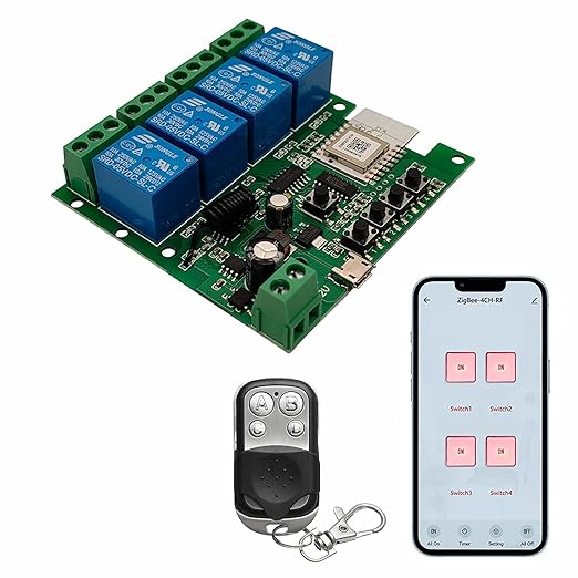 Newgoal Zigbee Tuya Smart 4 Channel Smart Relay Module with 433RF Remote Control USB 5V 7-32V Jog/Lock Switch Compatible with Alexa Google Home (Requires ZigBee Hub)