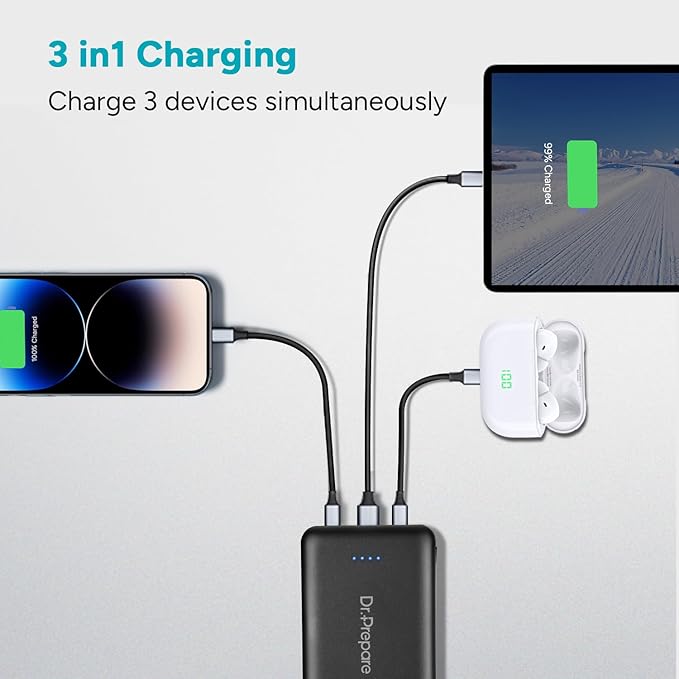 DR.PREPARE 10000mAh Heated Vest Battery Pack with Dual USB Outputs & Type C in/Output, 5V 3A Power Bank for Heated Jacket, Ultra-Compact Portable External Battery Charger, Eye Mask, iPhone, iPad