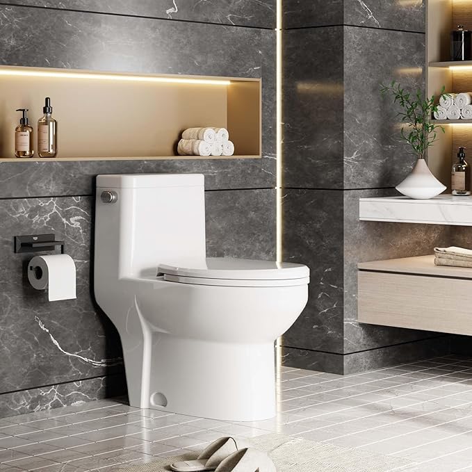 One Piece Toilet - Elongated Ceramic Design, Soft Closing PP Toilet Cover, Easy Clean Surface, Water Efficient Flush, Compact Durable Build