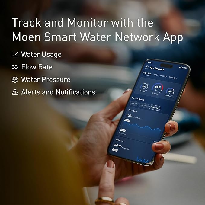 Moen Flo Smart Water Monitor and Automatic Shutoff Sensor, Wi-Fi Water Leak Detector for 3/4-Inch Diameter Pipe, 900-001