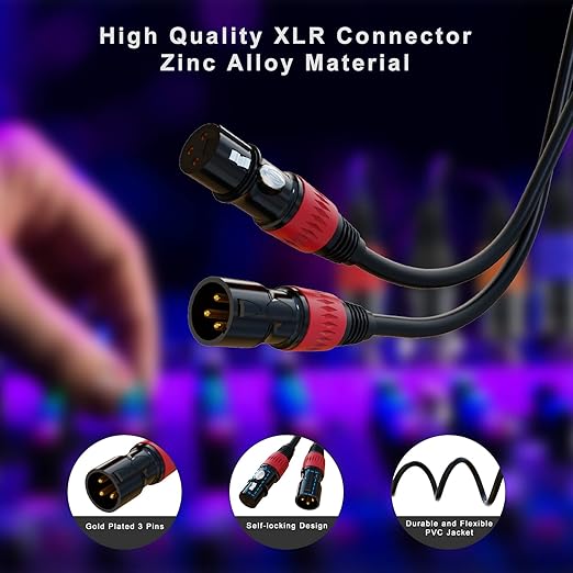 AuxLink XLR Cables, XLR Microphone Cable 25 ft 6 Pack, Gold-Plated 3-pin XLR Speaker Cable Male to Female Balanced Mic Cable
